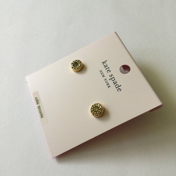 Was 65 KATE SPADE Something Sparkly Pave Stud Earrings Green - 10K Gold - NWT - Picture 8 of 16